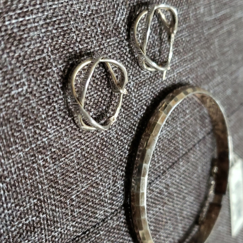Sterling silver bracelet and hoop earring set